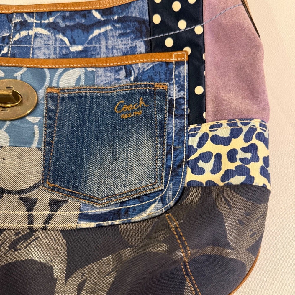 Coach Ergo Patchwork Hobo Women XL Blue Denim Suede Leather Bag 10809 - Picture 9 of 16
